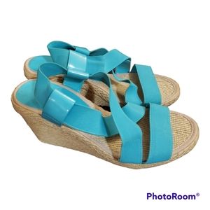 Bijou New York teal espadrilles wedge heals sandals size 7